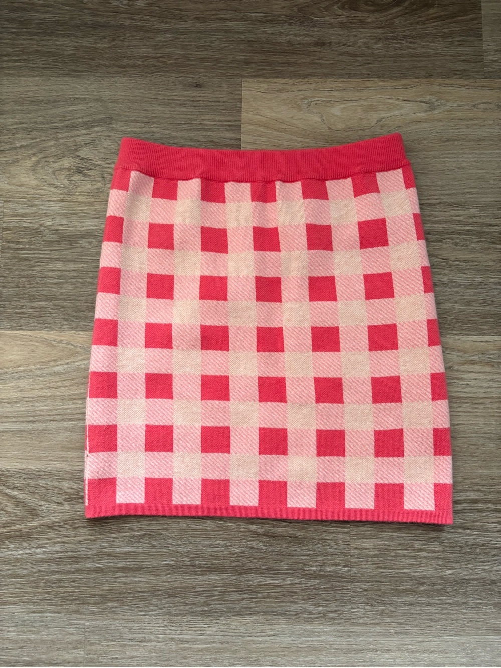 LENA Pink & White Plaid Knit Mini Skirt - Retro Preppy Coquette Size M